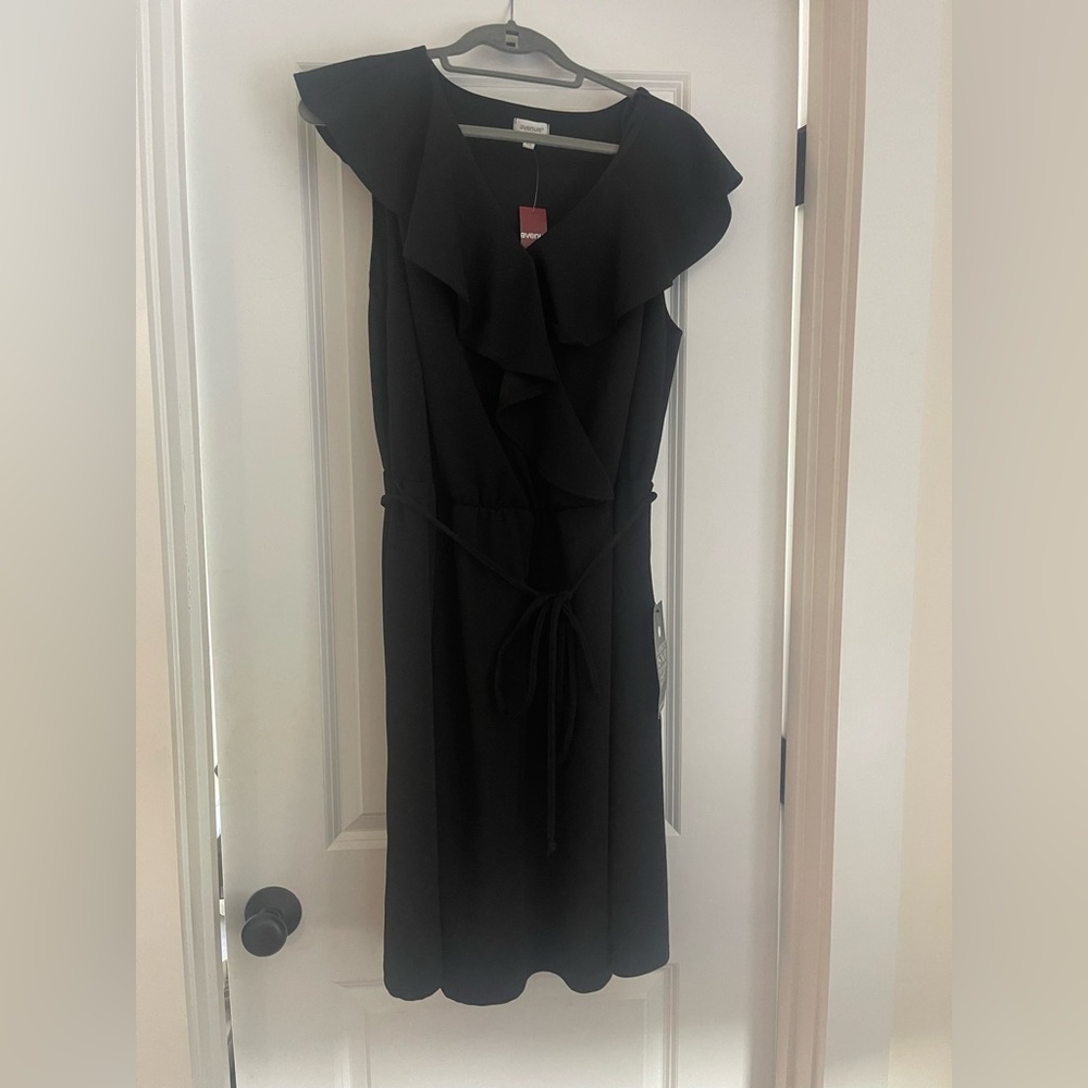 Avenue Black Midi Dress with Ruffle Detail